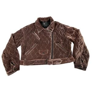 7 For All Mankind Womens Quilted Velvet Moto Biker Jacket Belted Size M